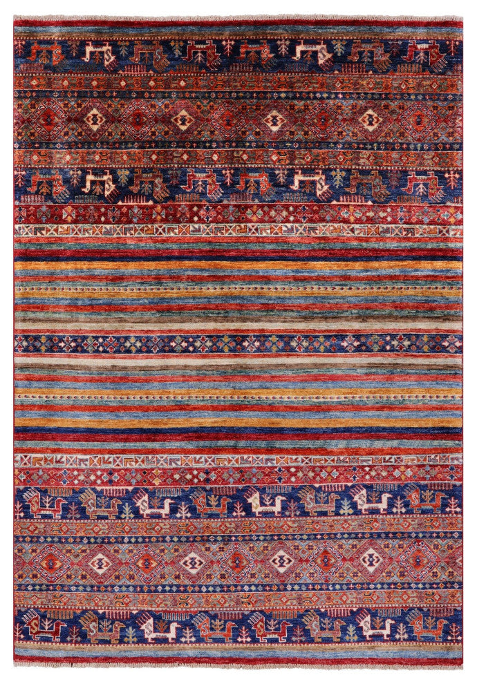 Persian Gabbeh Tribal Hand Knotted Rug 4' 8" X 6' 8" Q8033