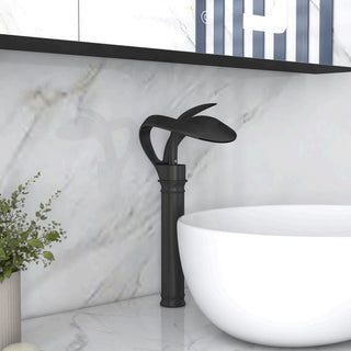 Elegant Waterfall Bathroom Faucet, Single Handle, Solid Brass, Black, Long