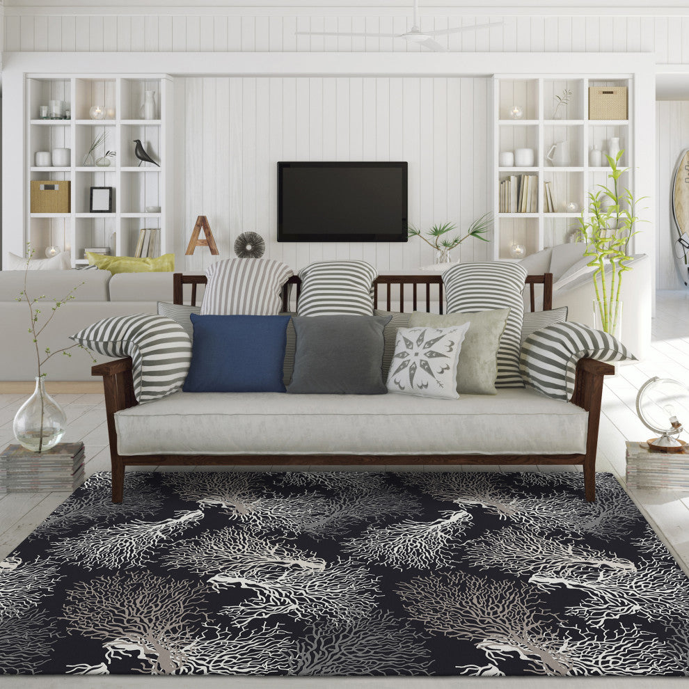 Indoor/Outdoor Seabreeze SZ3 Black Machine Washable 5' x 7'6" Rug