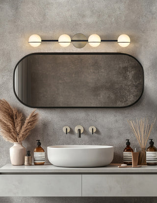 Fusion-Centric 4-Light Bath Bar Matte Black/Brass Finish Opal Glass