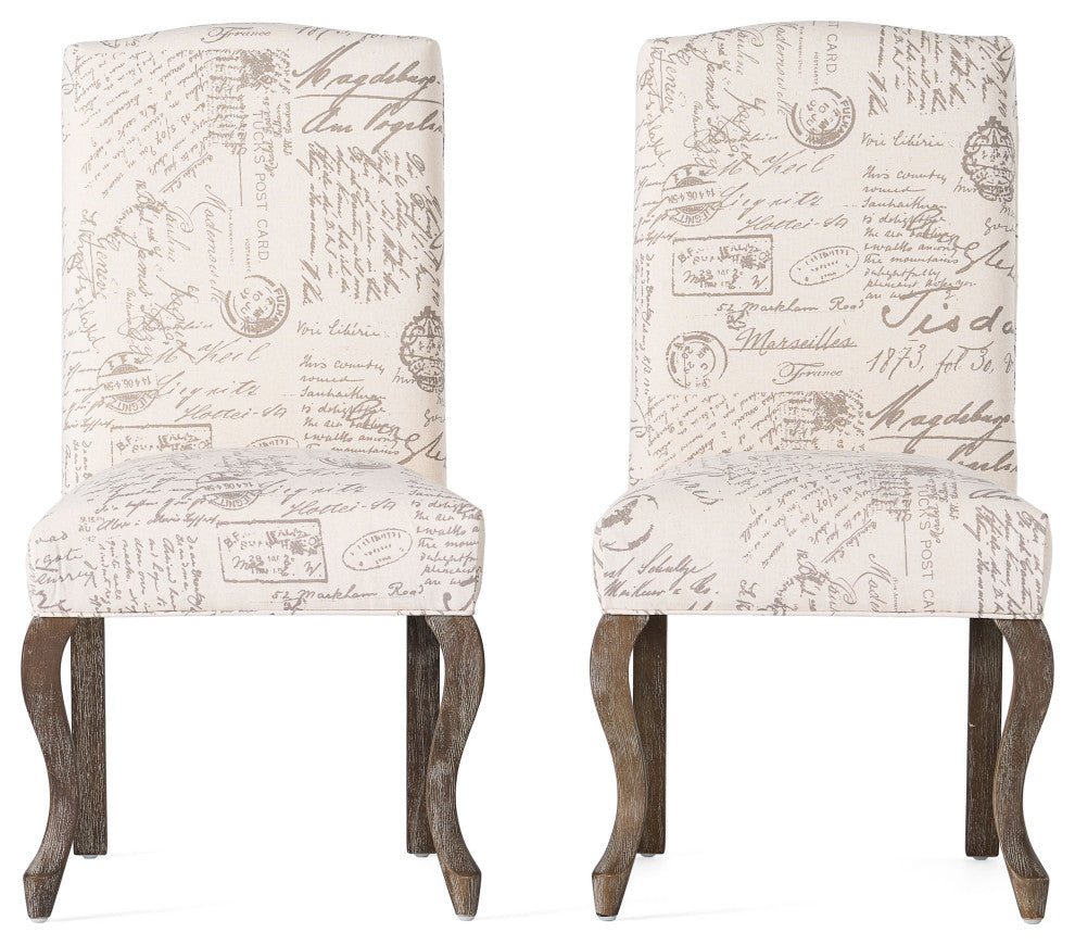 GDF Studio Crown Back French Script Beige Fabric Dining Chairs, Set of 2