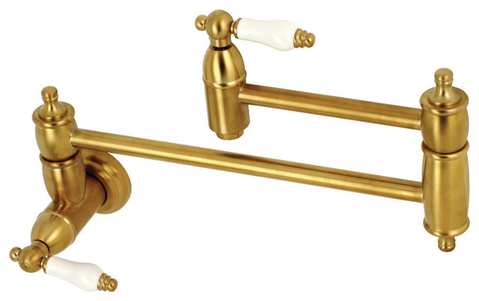 Kingston Brass Wall Mount Pot Filler Kitchen Faucet, Brushed Brass