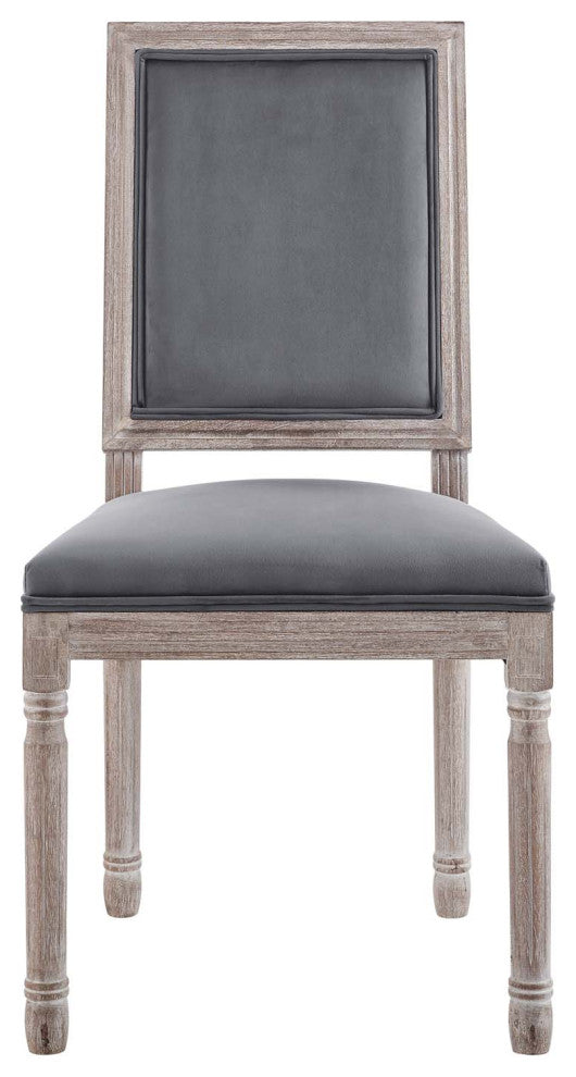 Court French Vintage Performance Velvet Dining Side Chair Natural Gray