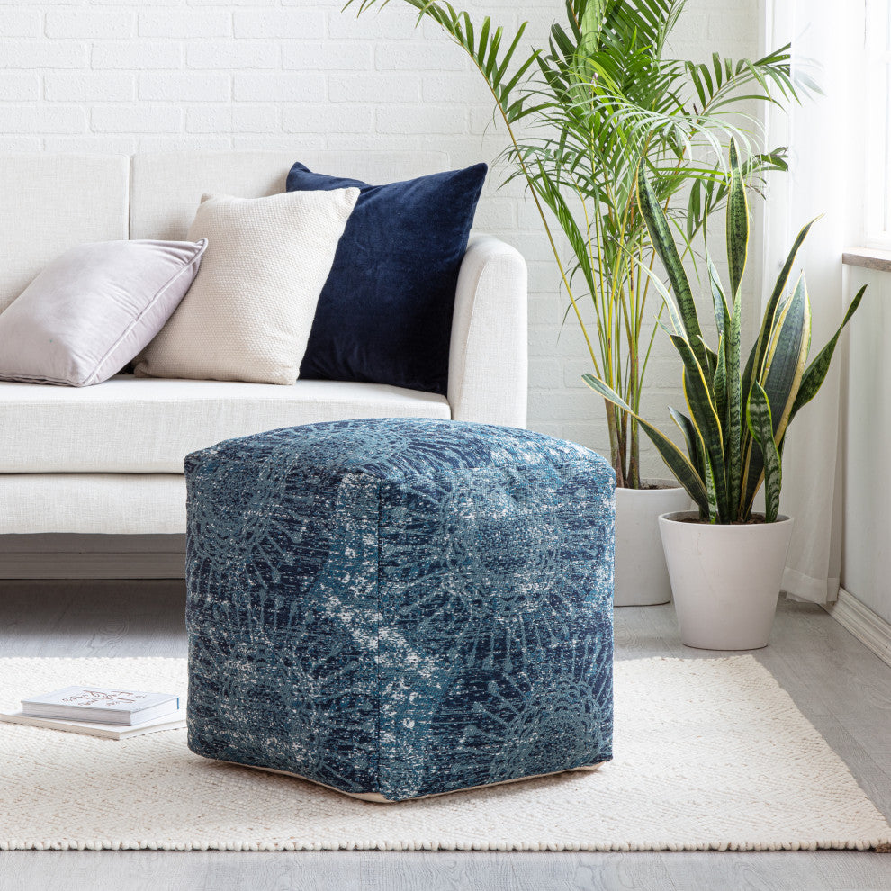Les Cavaliers 20" x 20" x 20" Blue and Green Pouf