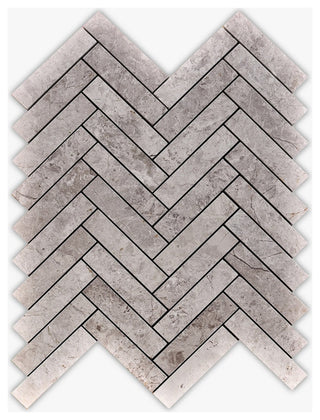 Silver Gray Dark Honed 1x4 Herringbone Marble Mosaic