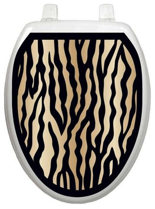 Zebra Toilet Tattoos Seat Cover Vinyl Lid Decal, Animal Print Bathroom Decor, Elongated