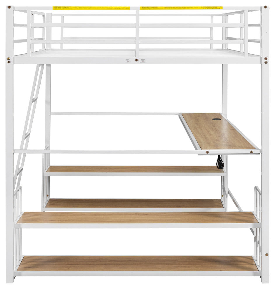 Gewnee Full Size Metal Loft Bed with Desk