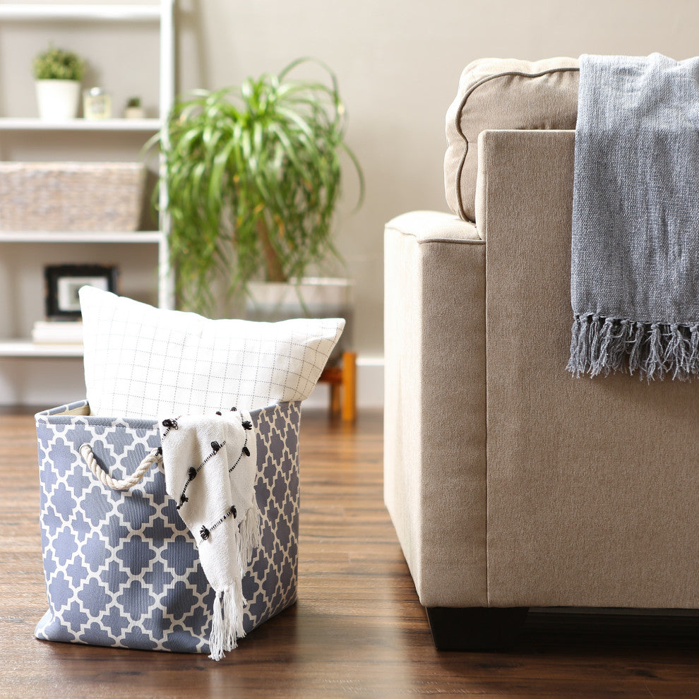 DII Polyester Bin Lattice Stonewash Blue Rectangle Large