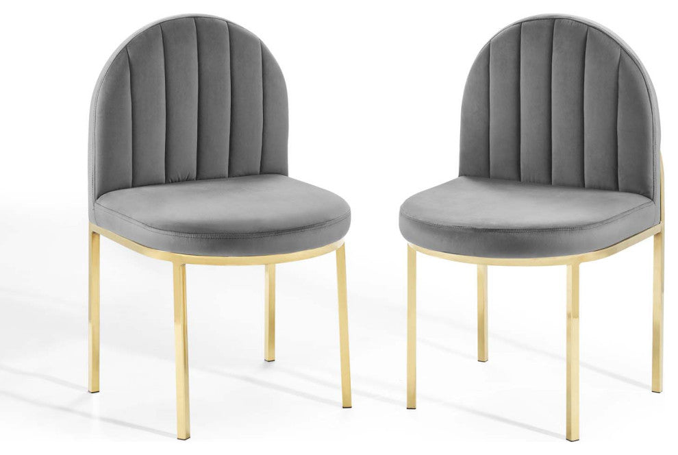 Side Dining Chair, Set of 2, Velvet, Gold Gray, Modern, Bistro Restaurant
