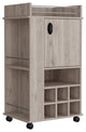 Farson Bar Cart with 6 Built-in Wine Racks, Cabinet, Caster Wheels, Light Gray