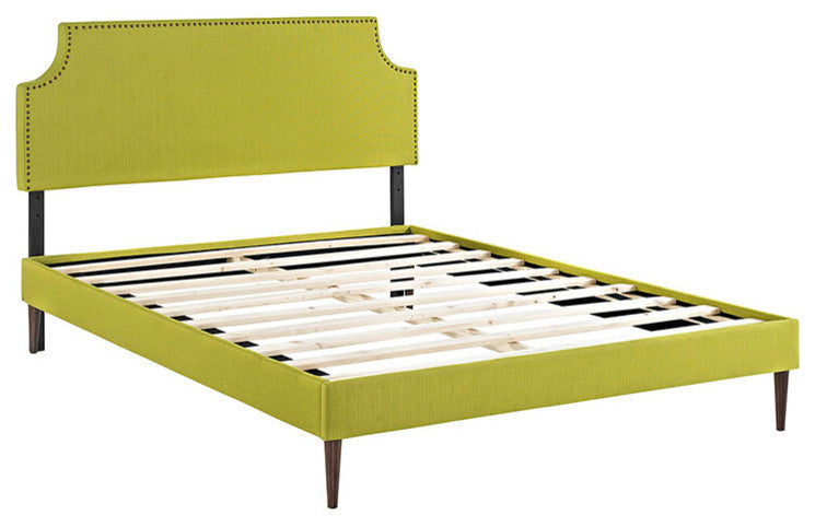 Modway Laura King Fabric Platform Bed With Round Tapered Legs, Wheatgrass