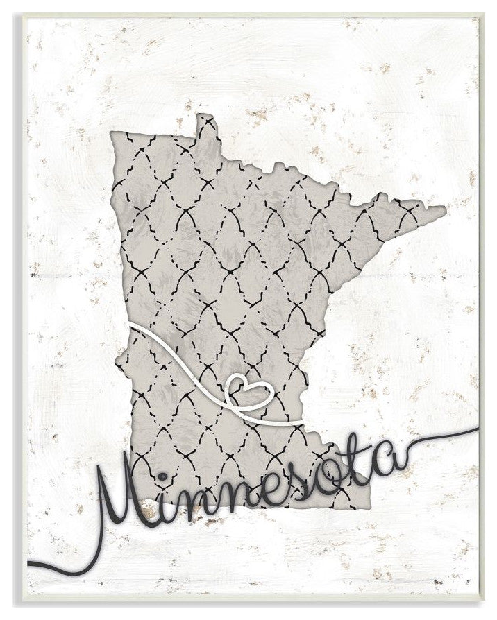 Stupell Industries Minnesota Patterned Grey US State Design, 13 x 19