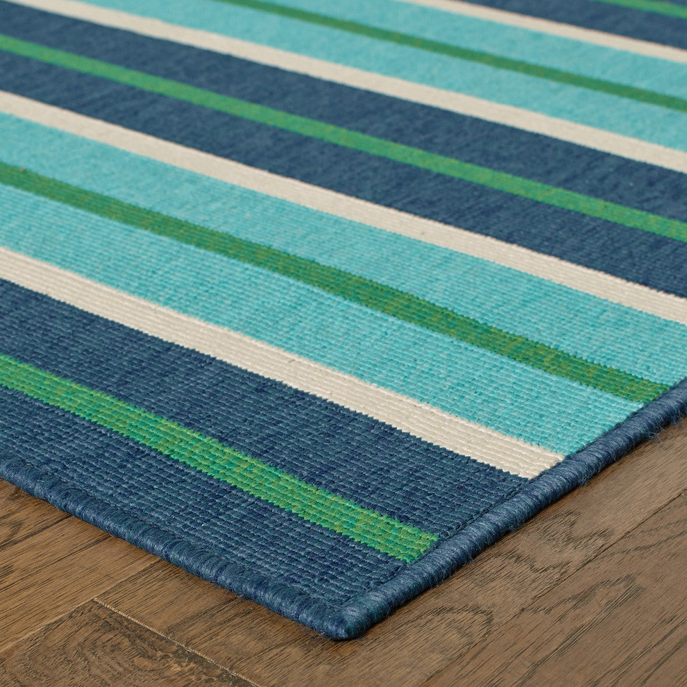 Madelina Stripe Blue and Green Indoor or Outdoor Area Rug, 7'10"x10'10"