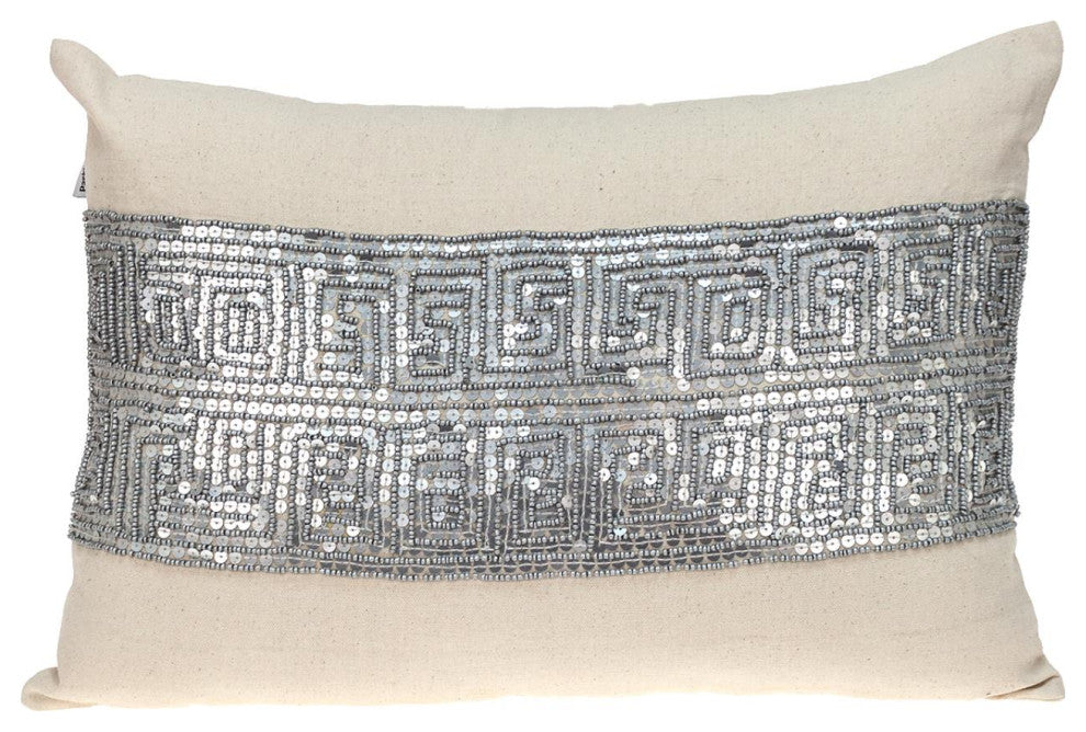 Parkland Collection Misty Beige Throw Pillow, Rectangle, Beige/Silver