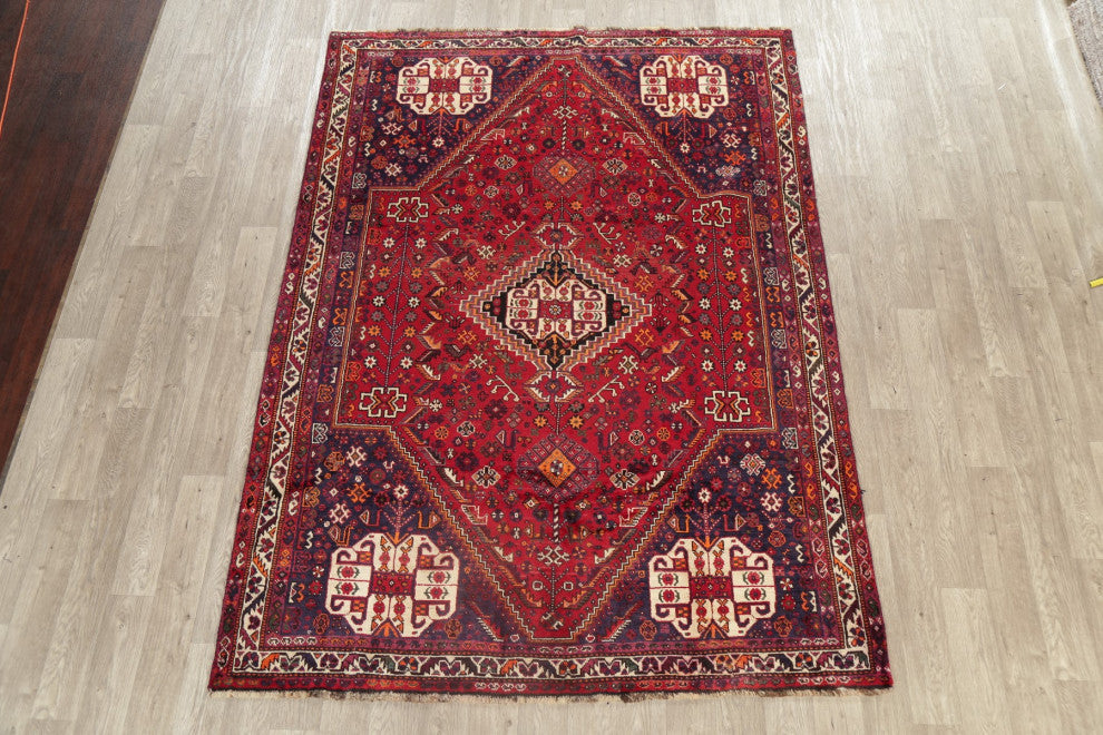 Consigned, Persian Antique Oriental Traditional Hand-Knotted Area Rug, Red, 7x9