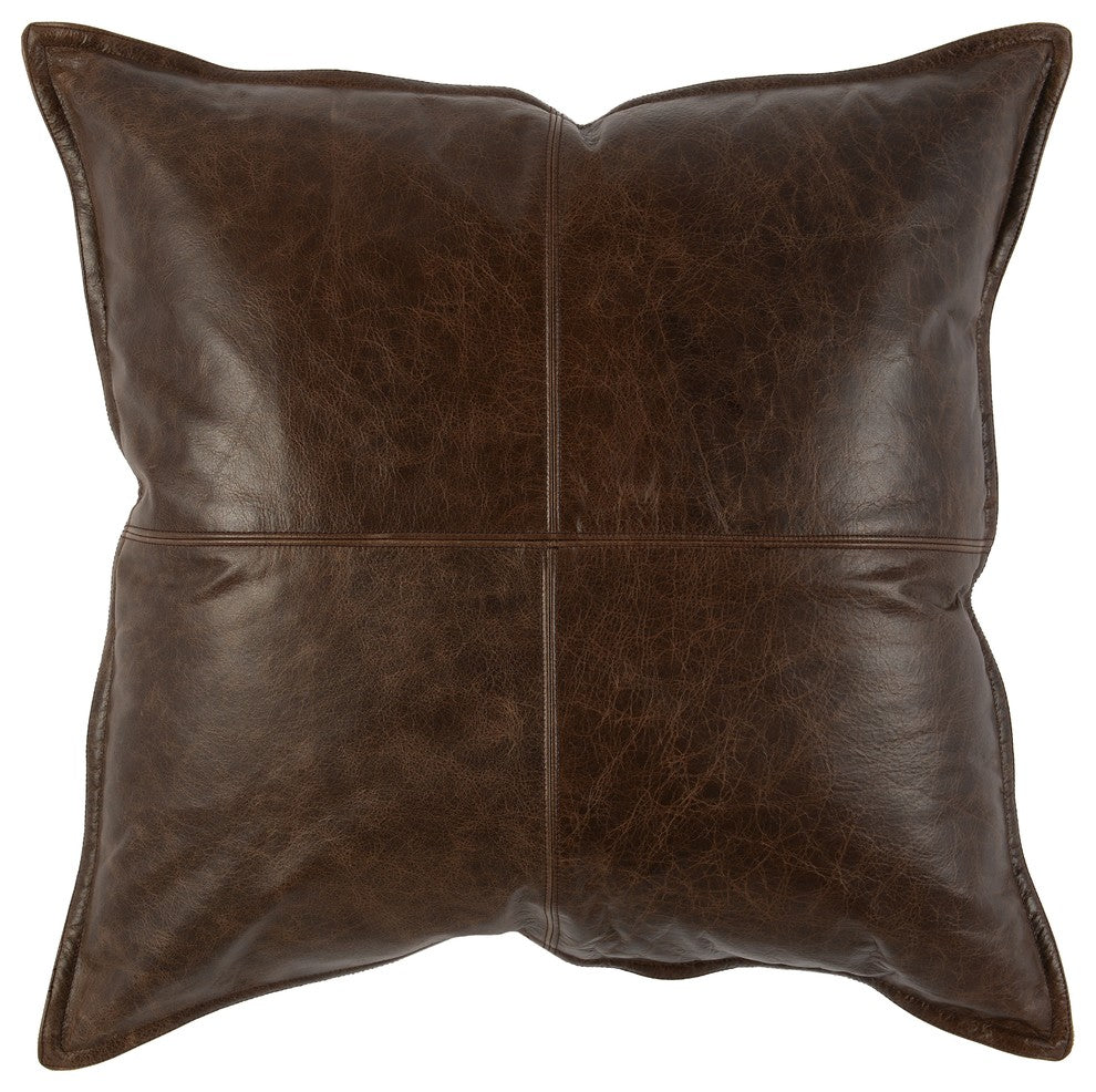 Kosas Home Cheyenne 100% Leather 22" Throw Pillow, Chocolate Brown