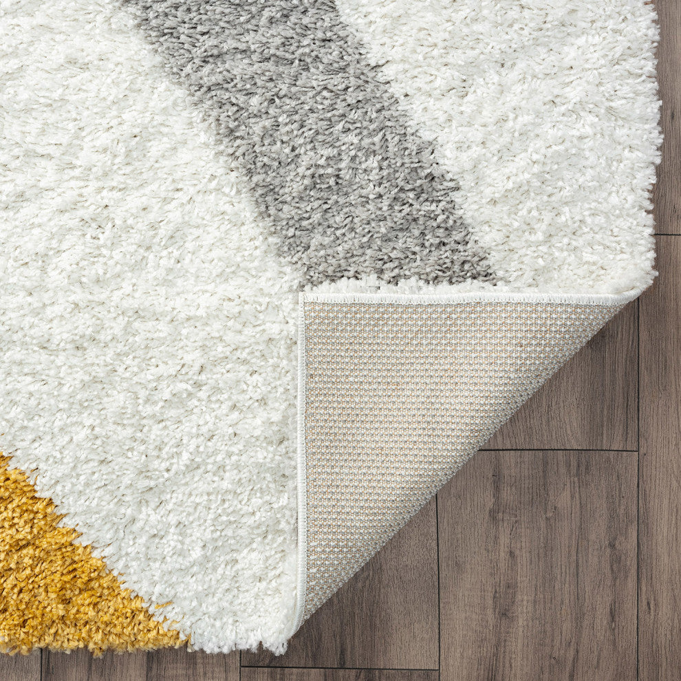 Sisto Contemporary Abstract White/Gold Indoor Rectangle Area Rug, 5''x7''