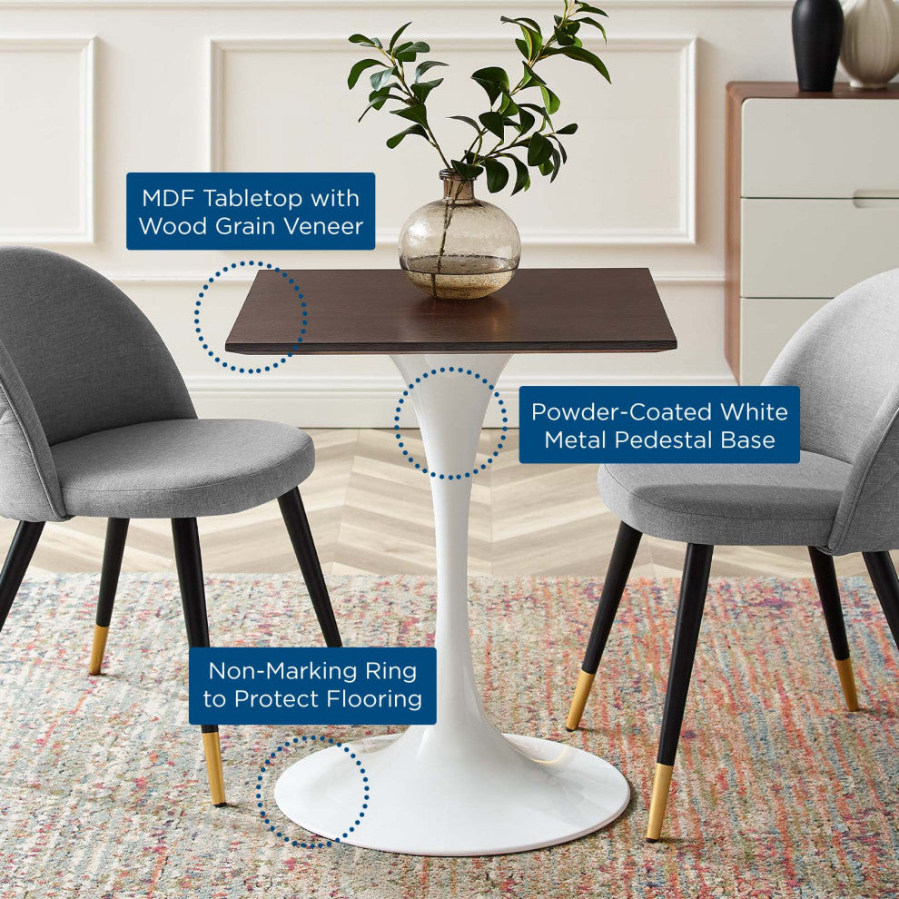 24" Dining Table, Square, White Walnut, Metal, Modern, Bistro Hospitality