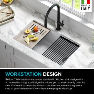 Bellucci Workstation 33" Undermount Granite Kitchen Sink, Garbage Disposal