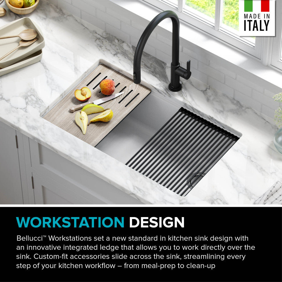 Bellucci Workstation 33" Undermount Granite Kitchen Sink, Garbage Disposal