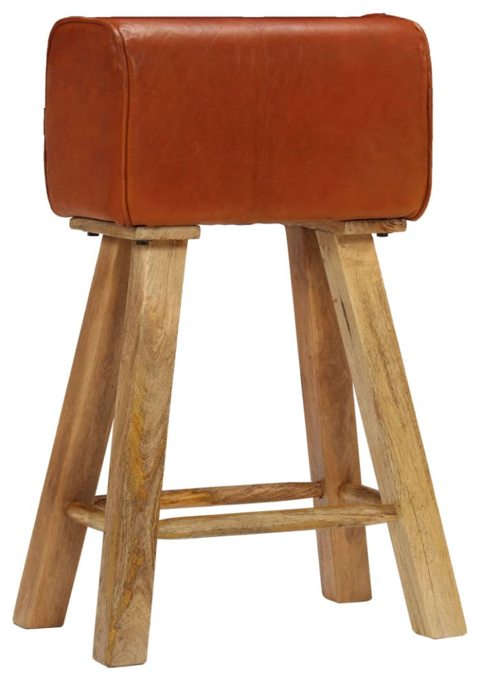 vidaXL Bar Chairs 2 pcs Real Leather and Solid Mango Wood