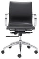 Modern Office Chair, Chrome Frame With Rounded Arms & Faux Leather Seat, Black