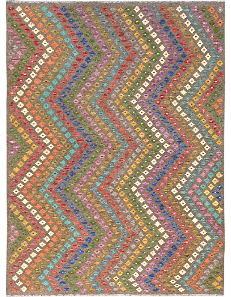 Colorful, Extra Soft Wool, Hand Woven, Afghan Kilim, Oriental Rug, 7'x9'8"