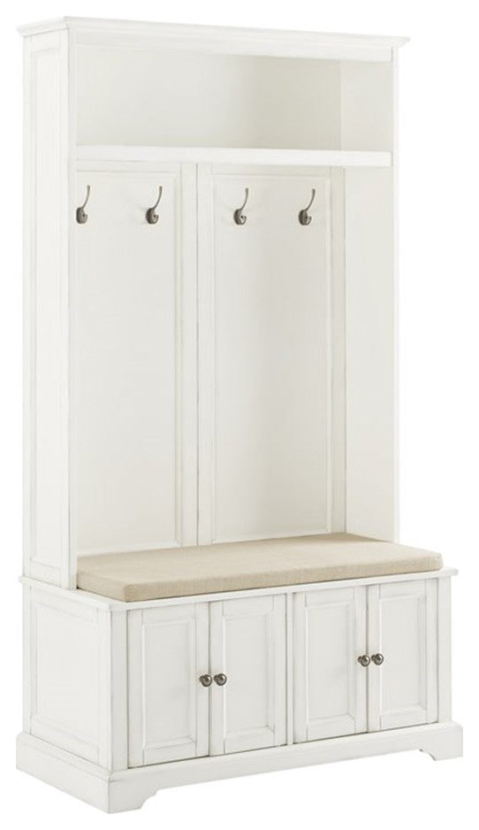 Bowery Hill Traditional Wood Hall Tree in Distressed White/Oatmeal