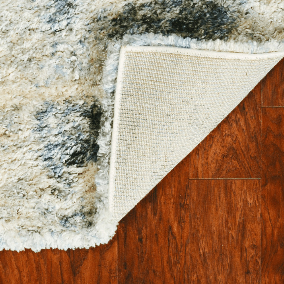 5'X8' Ivory Blue Machine Woven Abstract Indoor Area Rug