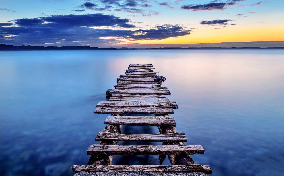 Old Weathered Lake Pier at Sunset Landscape Photo Loose Wall Art Prints, 18" X 24"