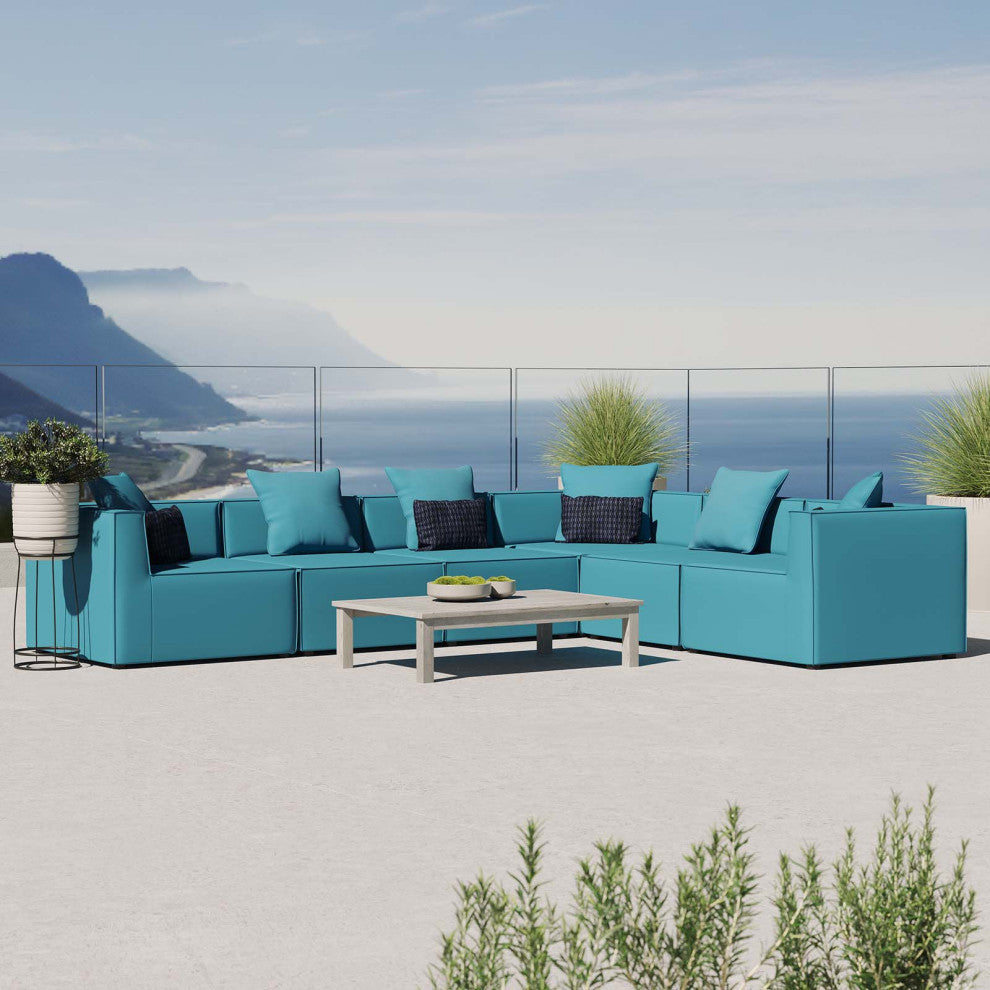 Lounge Sectional Sofa Set, Fabric, Blue, Modern, Outdoor Patio Balcony Garden