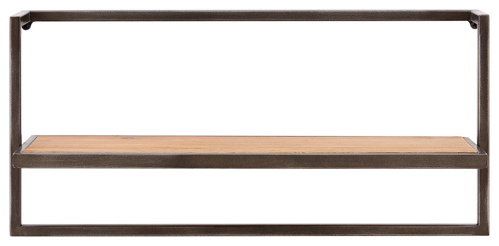 Floating Industrial Modern Rustic Wood Shelf on Metal Frame With Towel Bar