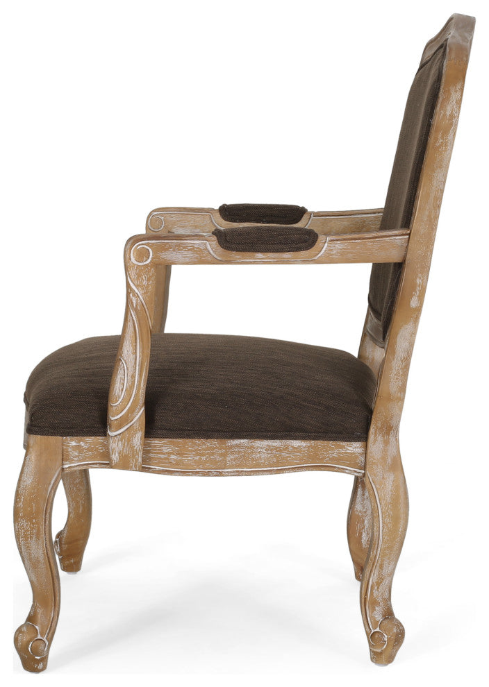 Absaroka French Country Fabric Upholstered Wood 5-Piece Dining Set, Natural/Brown