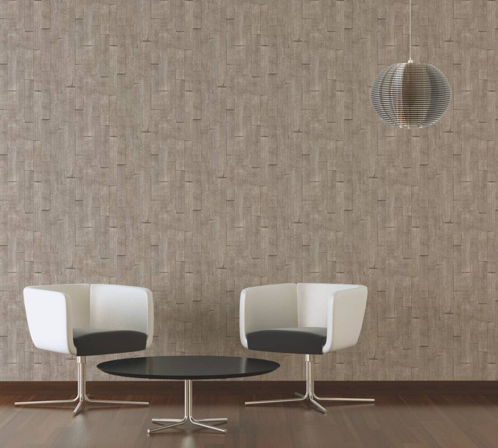 Faux Textured Wallpaper, Wood, 355844, Beige, One Roll