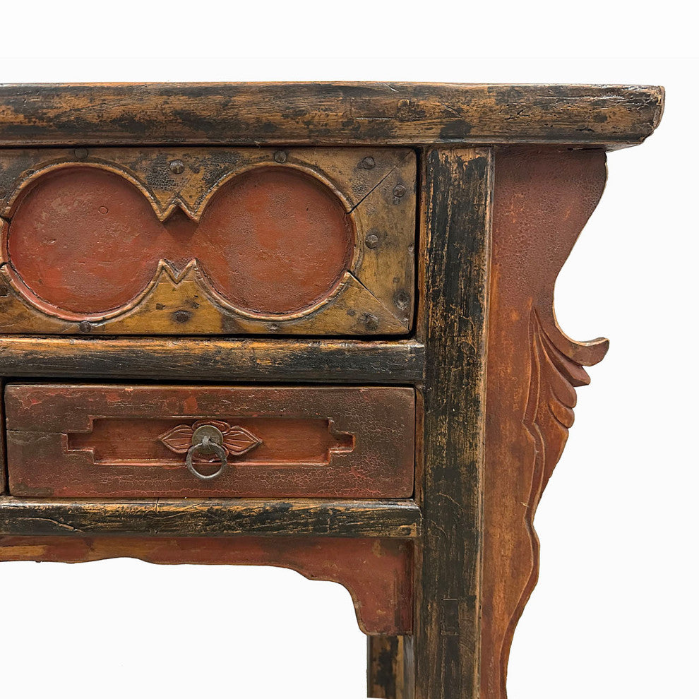 Consigned 19th Century Antique Chinese Carved 3 Drawers Console Table