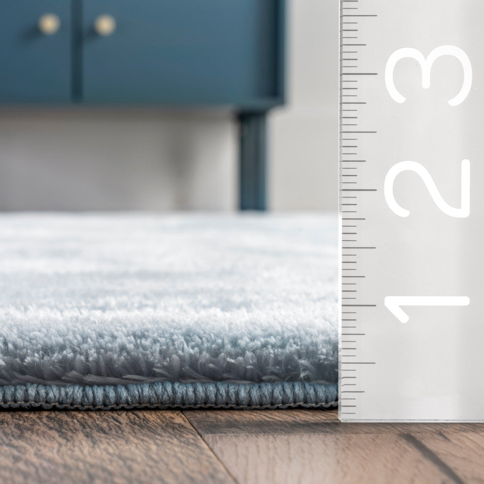 nuLOOM Loni Solid Machine Washable Shag Area Rug, Light Blue, 6'square