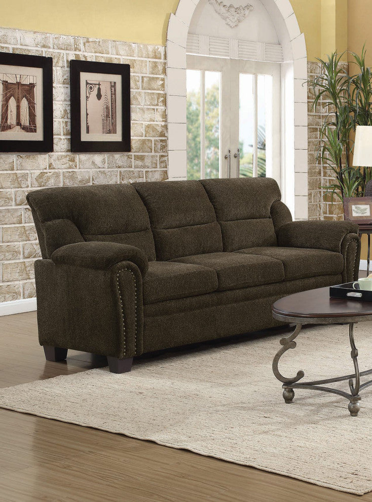 Upholstered Sofa With Nailhead Trim, Brown