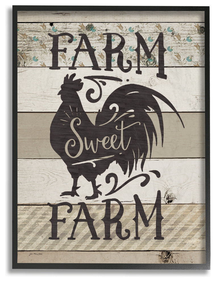Farm Sweet Farm Rustic Rooster, 11"x14", Framed Giclee Texturized Art