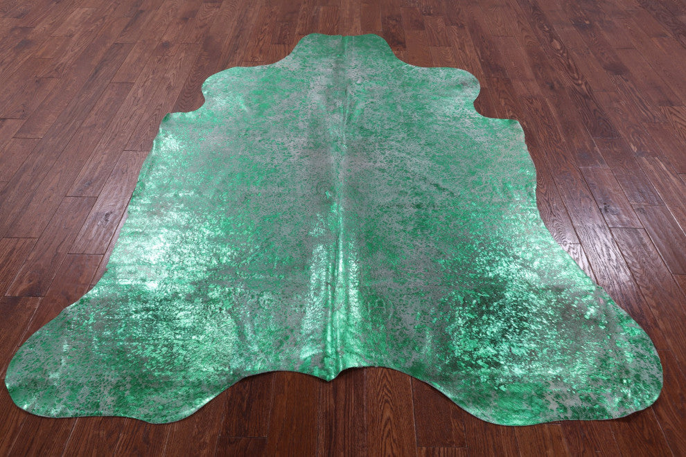 Green Metallic Cowhide Rug 7' 3" X 6' 2" C2127