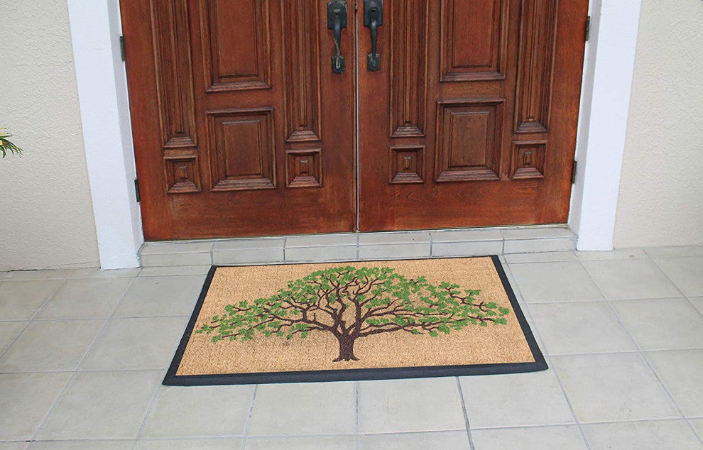 A1HC Natural Coir/Rubber Door Mat, 30x48, Thick Durable, Us National Oak Tree Green