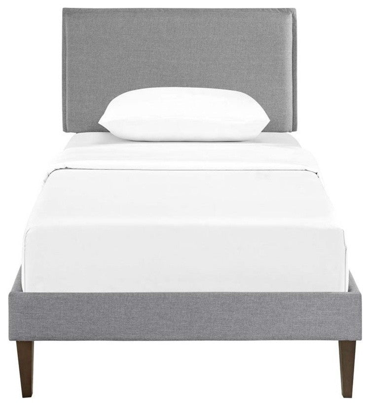 Modway Camille Twin Fabric Platform Bed With Squared Tapered Legs, Light Gray