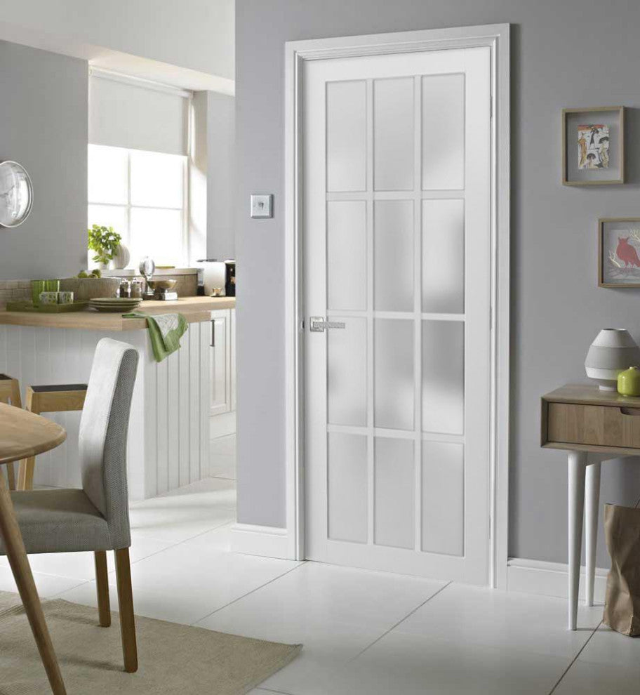 Solid French Door Frosted Glass 12 Lites | Felicia 3312 White Silk -32" x 80"