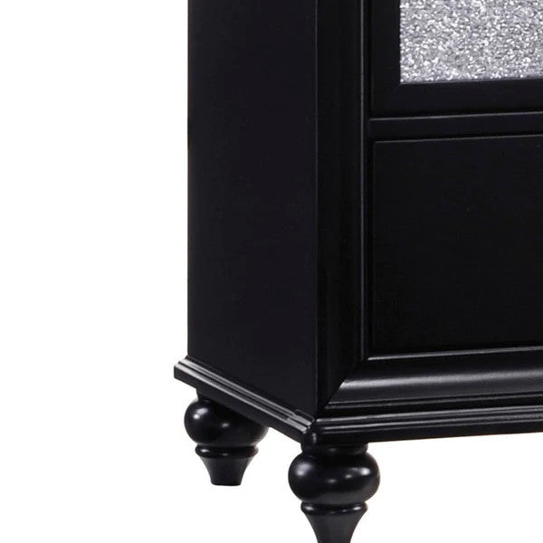 Two Drawers Wooden Night Stand with Acrylic Drawer Front, Black