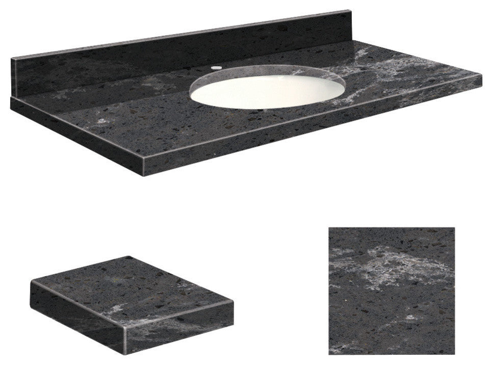 Quartz 49"x19" Vanity Top, Single Faucet Hole, White Bowl, Milky Way, Single Hol