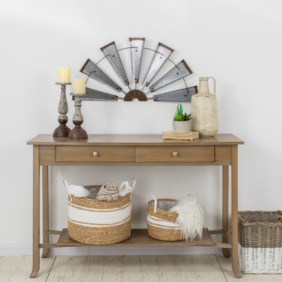 32"L Galvanized Farmhouse Half Wind Spinner Wall Decor, Natural