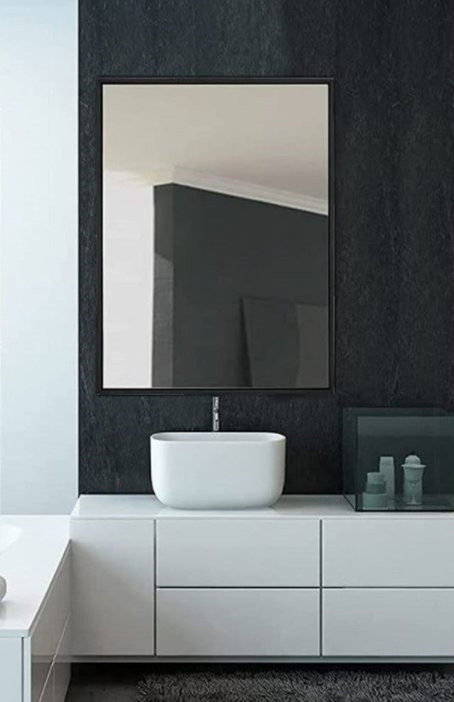 Vera 24 in. x 32 in. Modern Rectangle Framed Matte Black Wall Mount Mirror