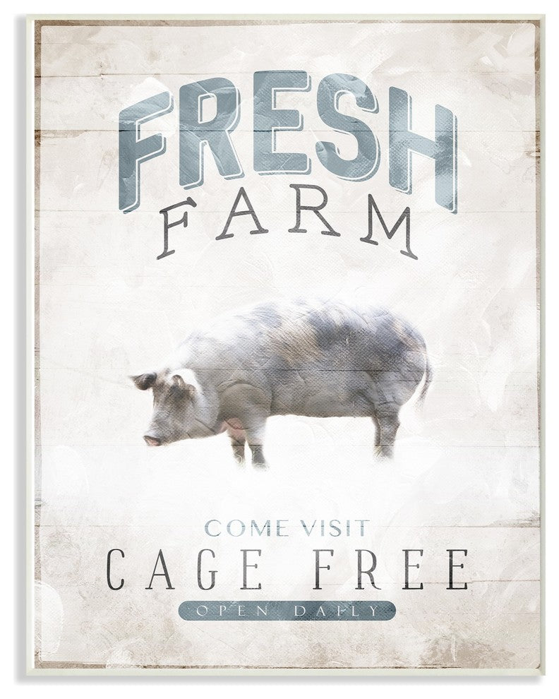 Blue Gray & White Fresh Farm Cage Free Oversized Wall Plaque Art, 13"x19"