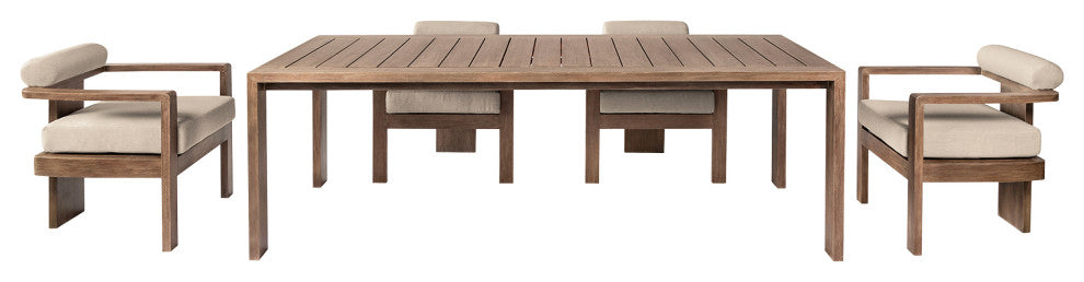 Relic Outdoor Dining Set Eucalyptus Wood Taupe Olefin Cushions, 5-Piece Set