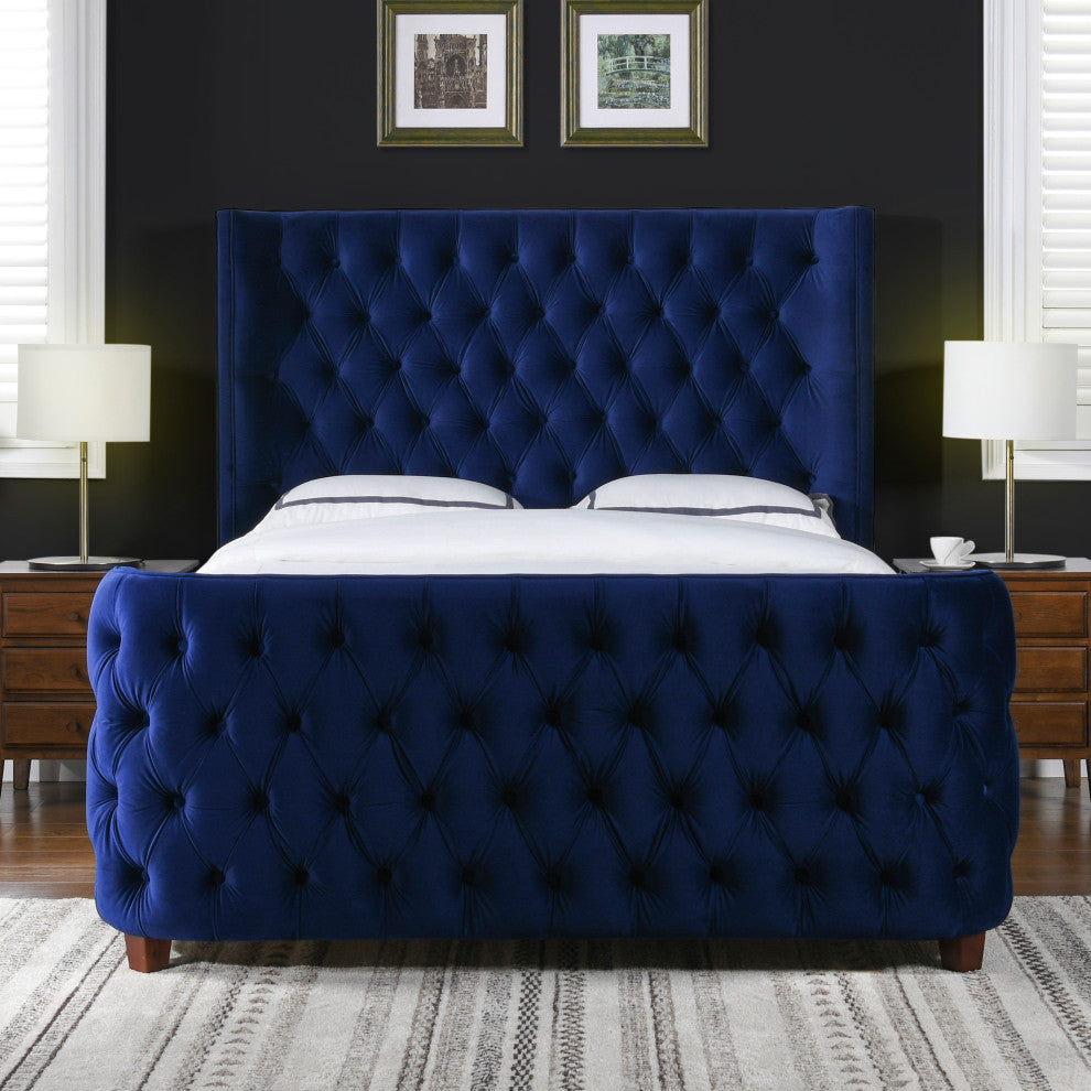 Brooklyn Tufted Sheltered Wingback Panel Bed, Navy Blue, King