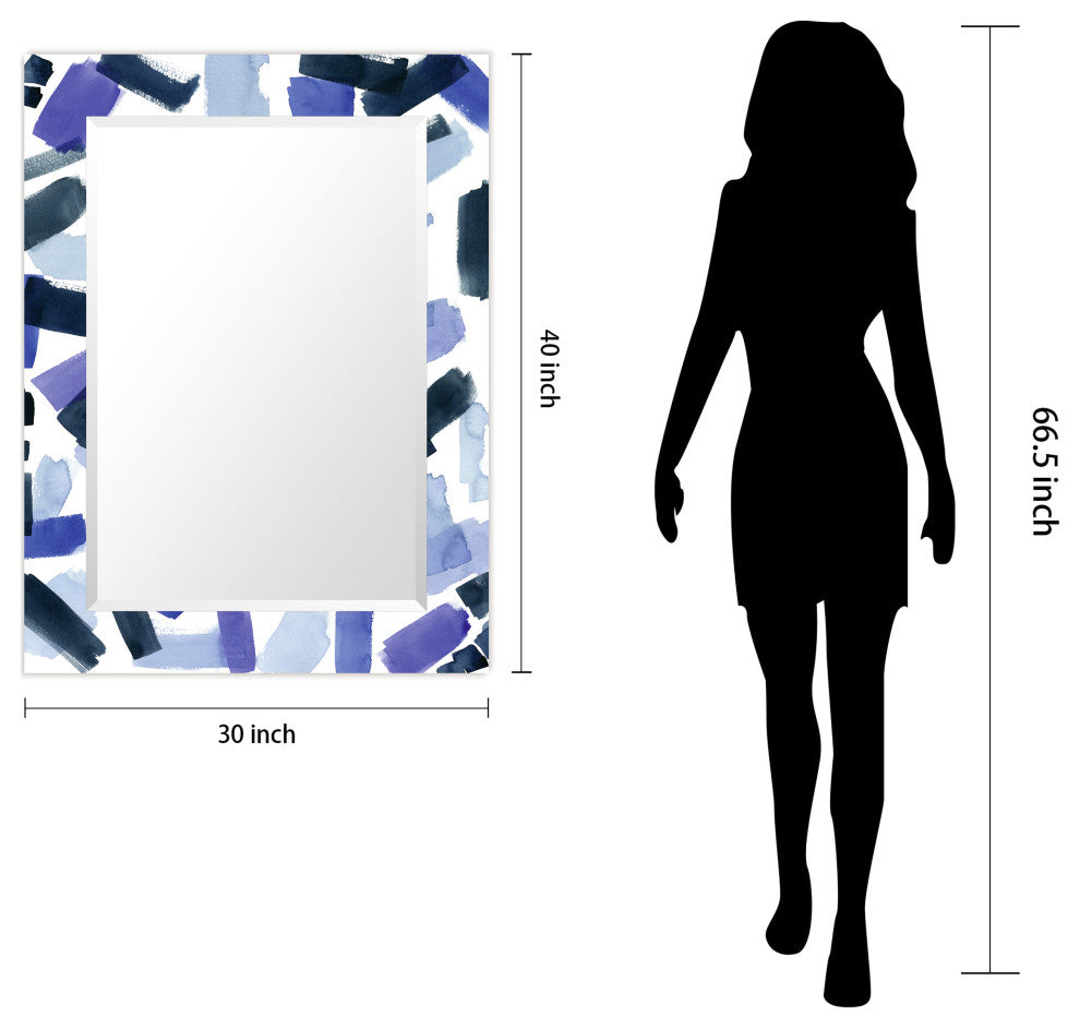 "Cerulean"Beveled Mirror on Printed Abstarct Tempered Art Glass, 40x30"